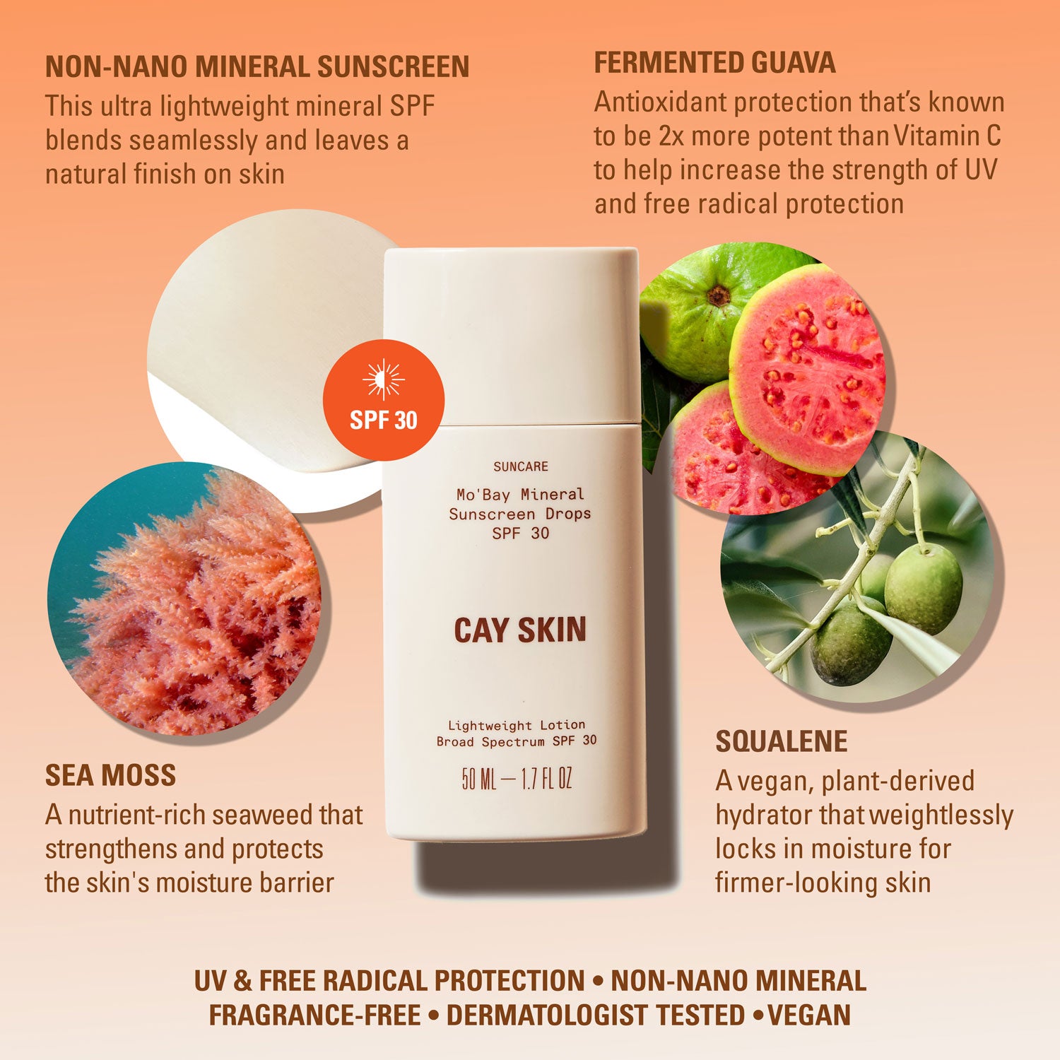 Infographic for Cay Skin Mo’Bay Mineral Sheer-Melt Sunscreen Drops SPF 30 with Squalane
